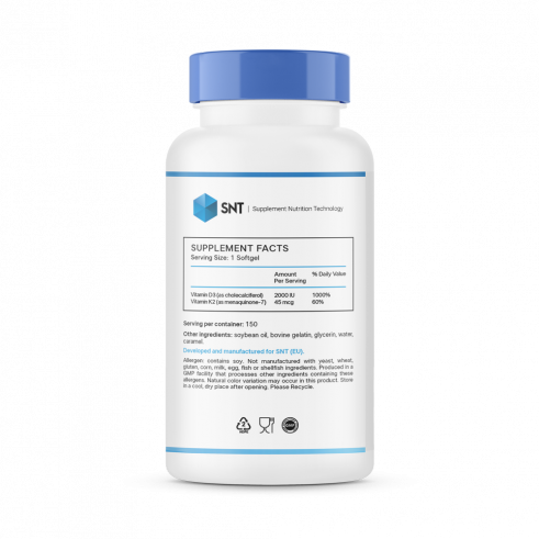 SNT Витамин D3 + K2 2000 МЕ, 150 капсул