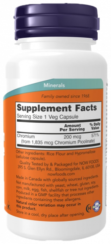 NOW Chromium Picolinate 200 mcg, 100 капсул NOW Chromium Picolinate 200 mcg, 100 капсул